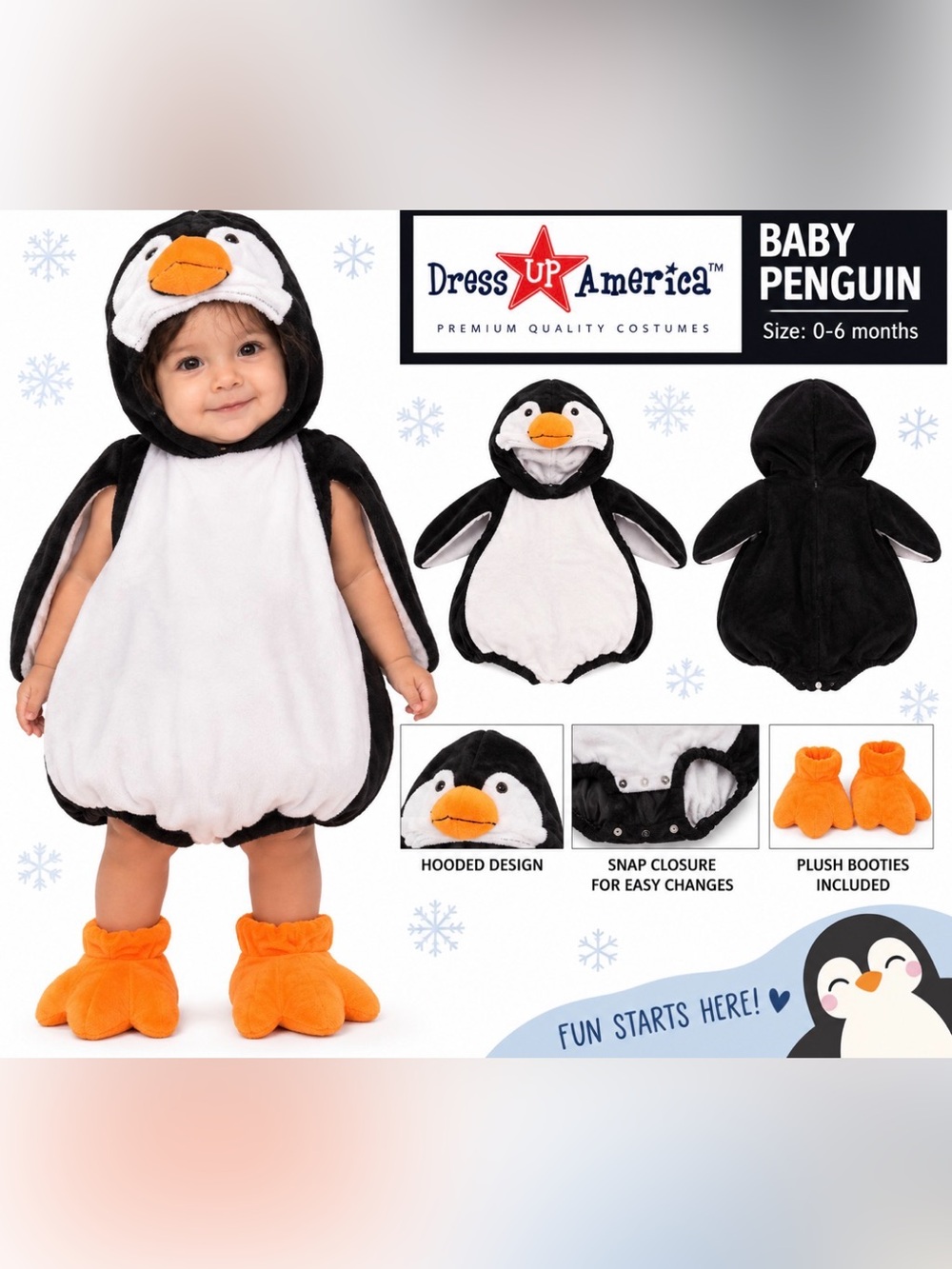 Dress Up America Baby Penguin Costume 0–6 Months Plush Halloween Costume